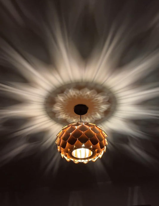 Round Pine Cone Ceiling Wooden Lamp