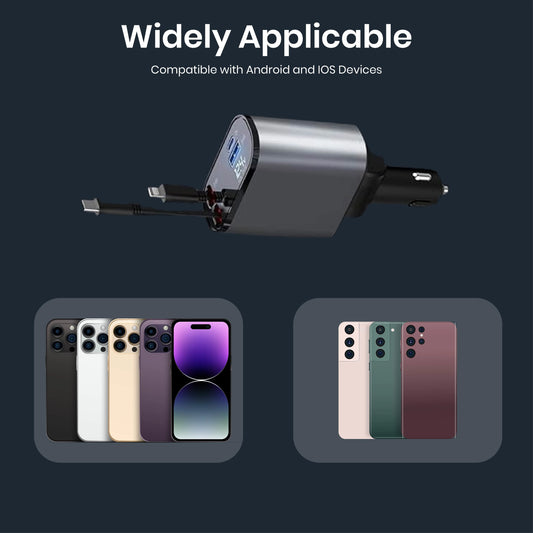 69W Super Fast Retractable Car Charger with Cables