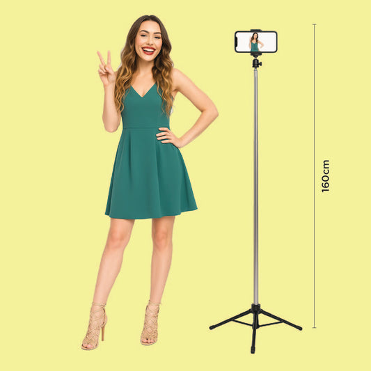 Long Selfie Stick with Tripod Stand 62-inch Reinforced Tripod for Mobile Phone Multi-Functional Bluetooth Selfie Stick for Travel Vlogging Live Stream