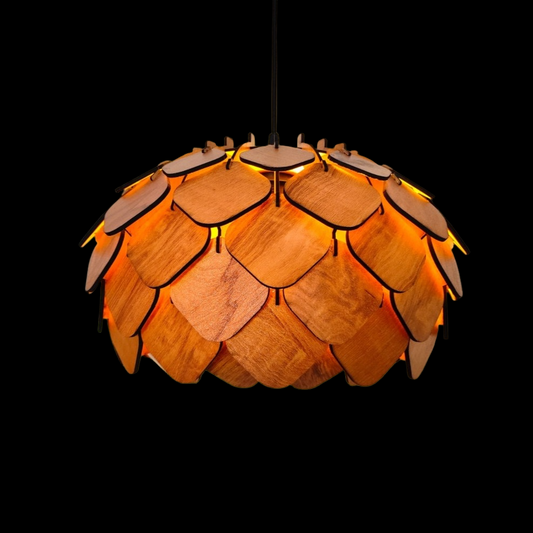 Round Pine Cone Ceiling Wooden Lamp