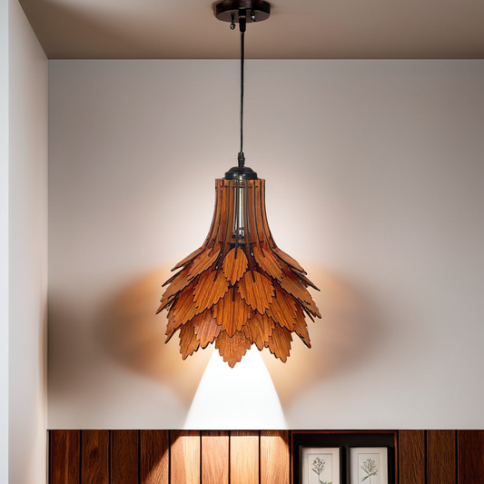 Pine Shape Ceiling Hanging Wooden Lamp