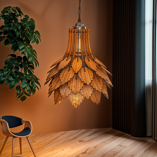 Pine Shape Ceiling Hanging Wooden Lamp