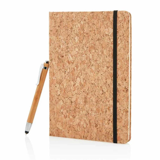 Cork 4 Pc Set: Cork Notebook With Visiting Card Holder, Bamboo Pen And Keychain