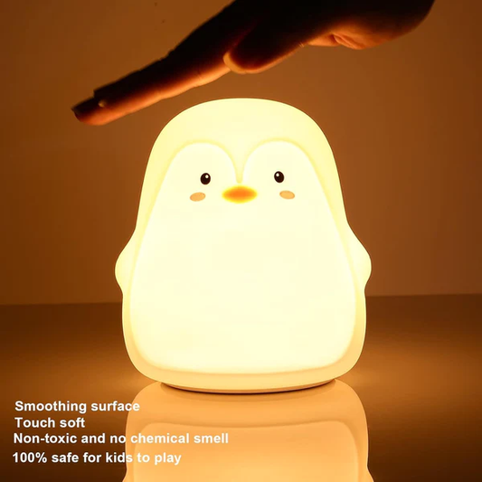 Penguin Night Light, Led Cute Cartoon Silicone Cartoons Lamp Touch Sensor Colorful Light Bedroom Bedside Night Light for Children Kids