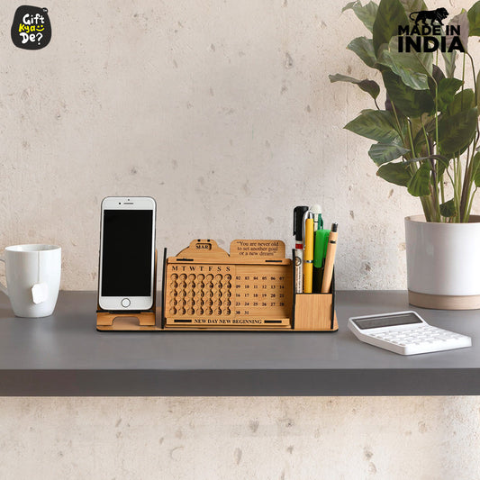 Lifetime Calendar With Desk Organizer and Mobile Stand (Motivational) (Bamboo))