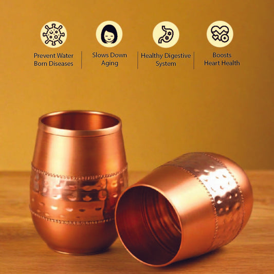 Copper Hammer Round Glass, Set of 2