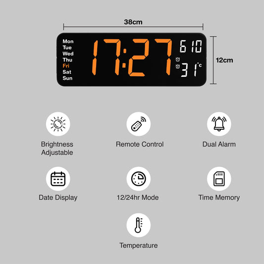 Large Display Digital Wall Clock with Remote