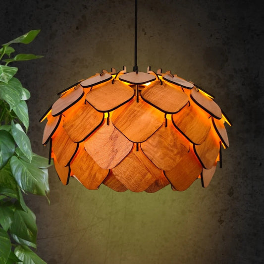 Round Pine Cone Ceiling Wooden Lamp