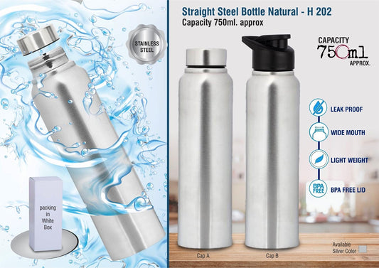 Straight Steel Bottle Natural | Capacity 750ml Approx