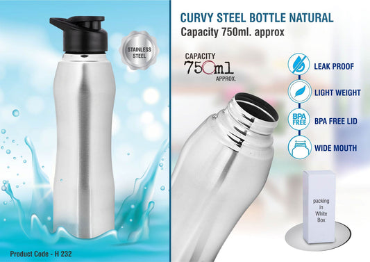 Curvy Steel Bottle Natural | Capacity 750ml Approx