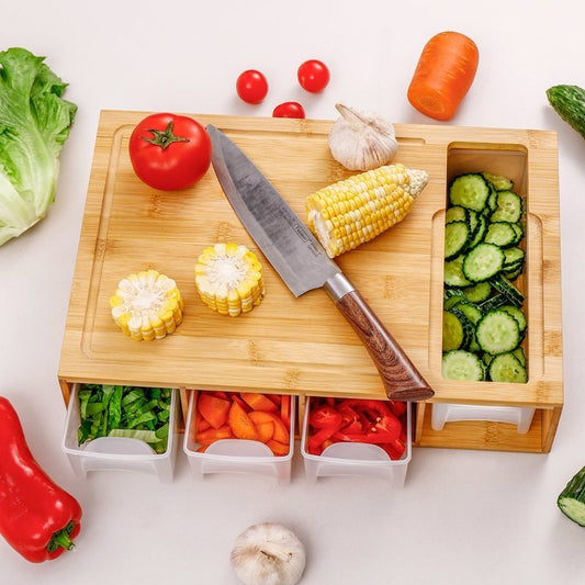 4 Containers With Wooden Chopping Board