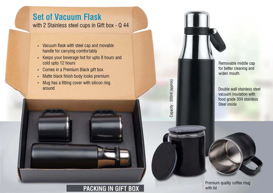 Set Of Vacuum Flask With 2 Stainless Steel Cups In Gift Box