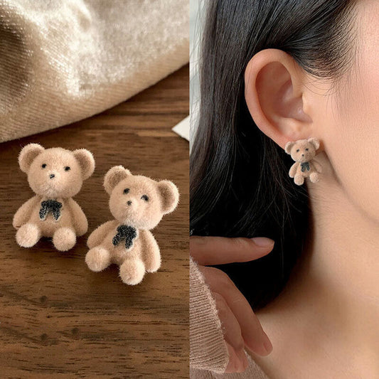 TeddyBear EarRings( 1 Pair Dark+ 1 Pair Ligt) - Korean Style