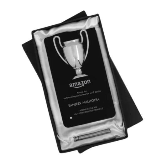 Winner Cup Desk Trophy With Stand | Shiny Chrome Cup With Black Plate